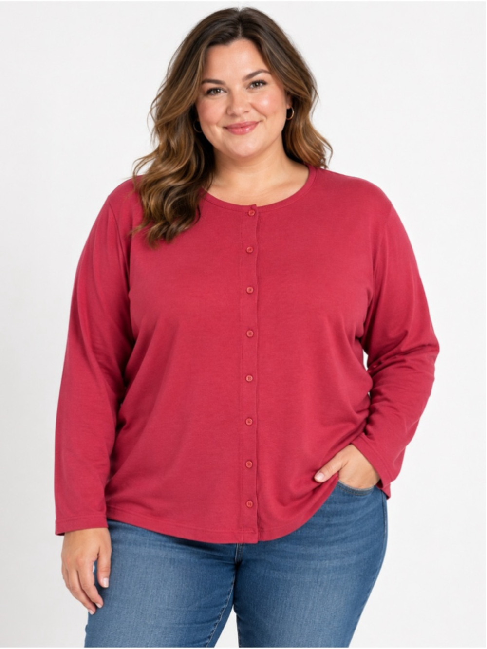 Charter Club Berry Red 100% Cotton Button-Front Long Sleeve Cardigan Top Size 2X